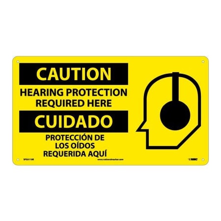 National Marker Co Bilingual Plastic Sign - Caution Hearing Protection Required Here SPSA118R